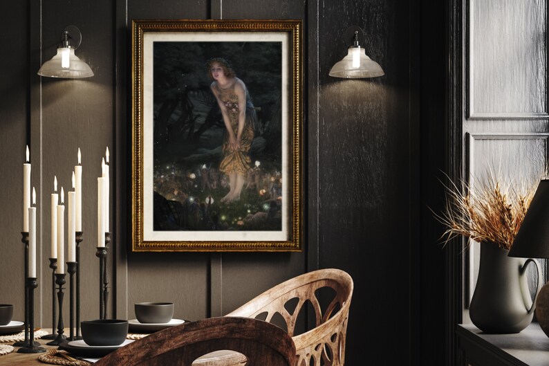 Mythische geesten schilderij, Faerie Wall Art Print, digitale afdrukbare download, Cottagecore Decor, vintage betoverde bos Fairy poster I-337 afbeelding 9
