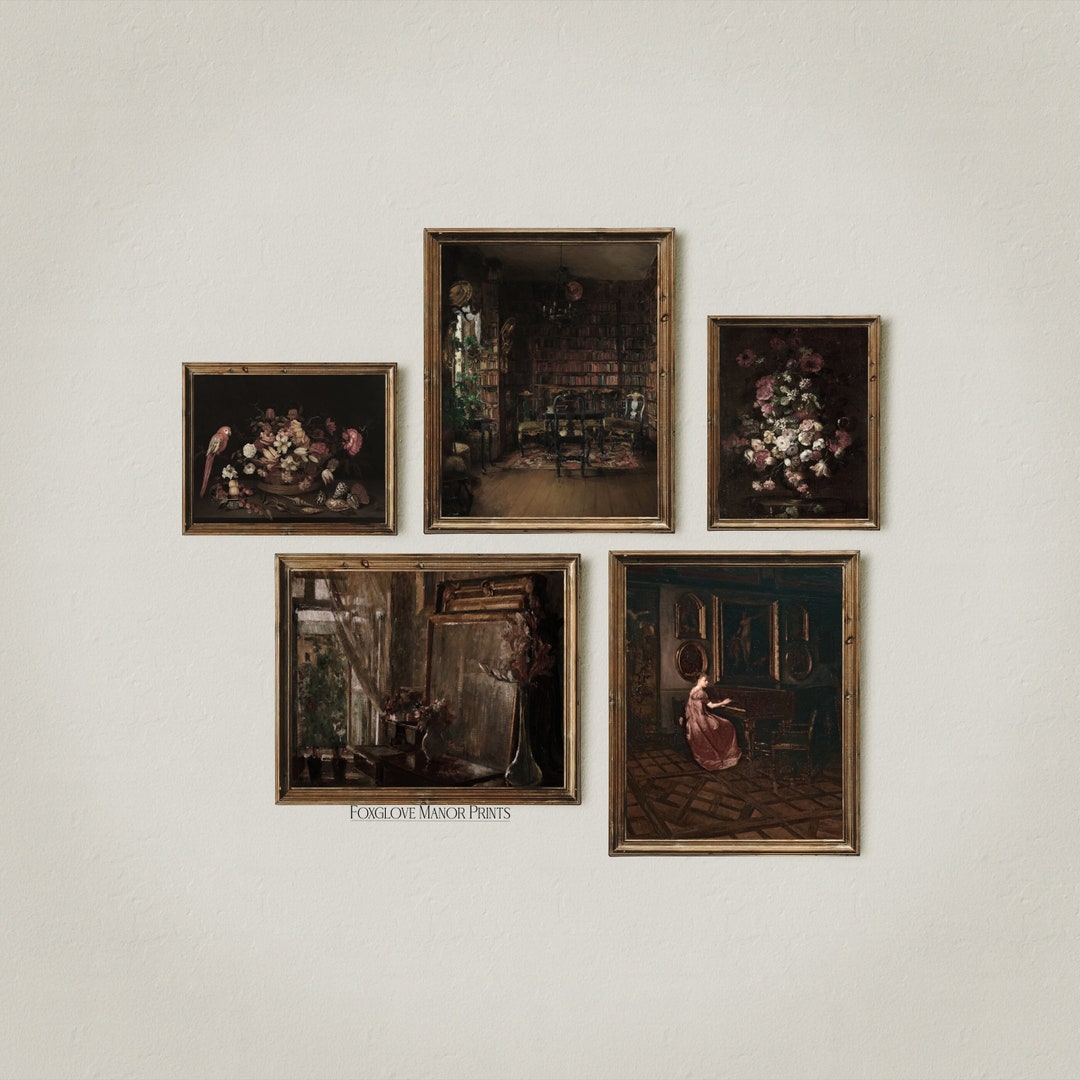 Dark Academia Decor Gallery, Moody Wall Art, Set of 5 Printable Vintage ...
