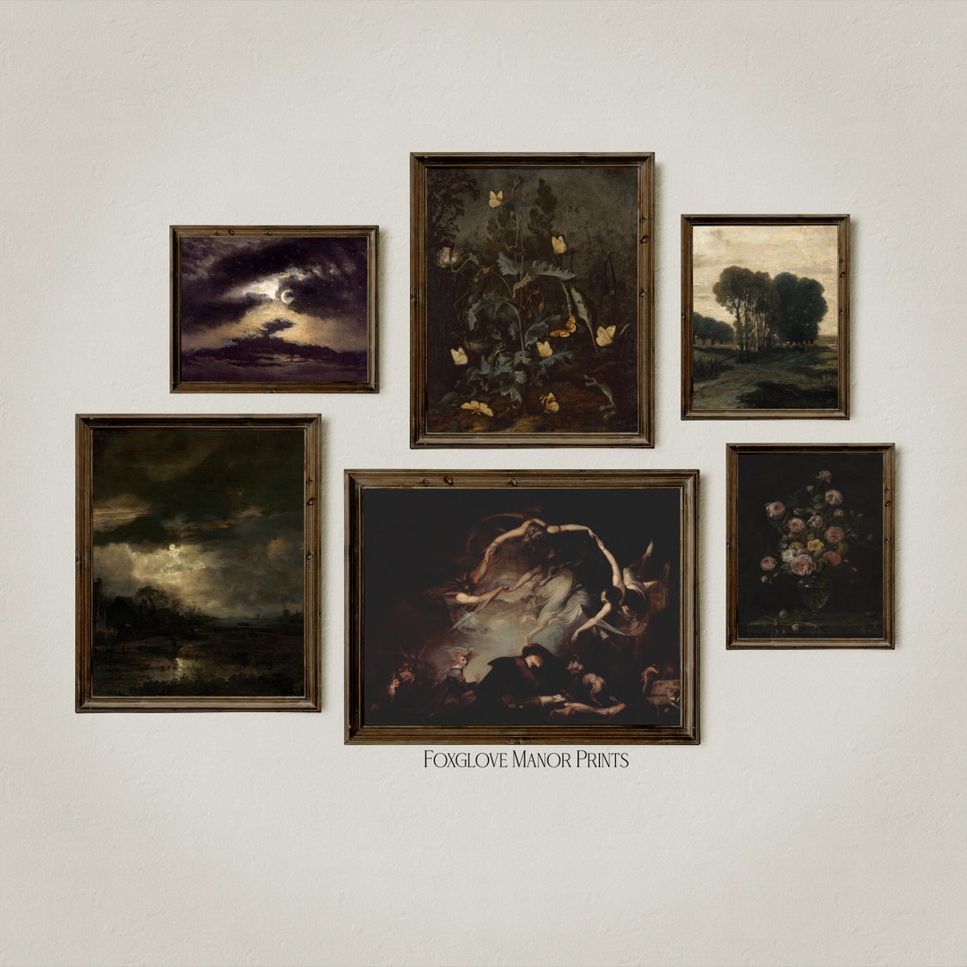 Set of 6 Dark Aesthetic Wall Art Print Gallery, Printable Digital ...
