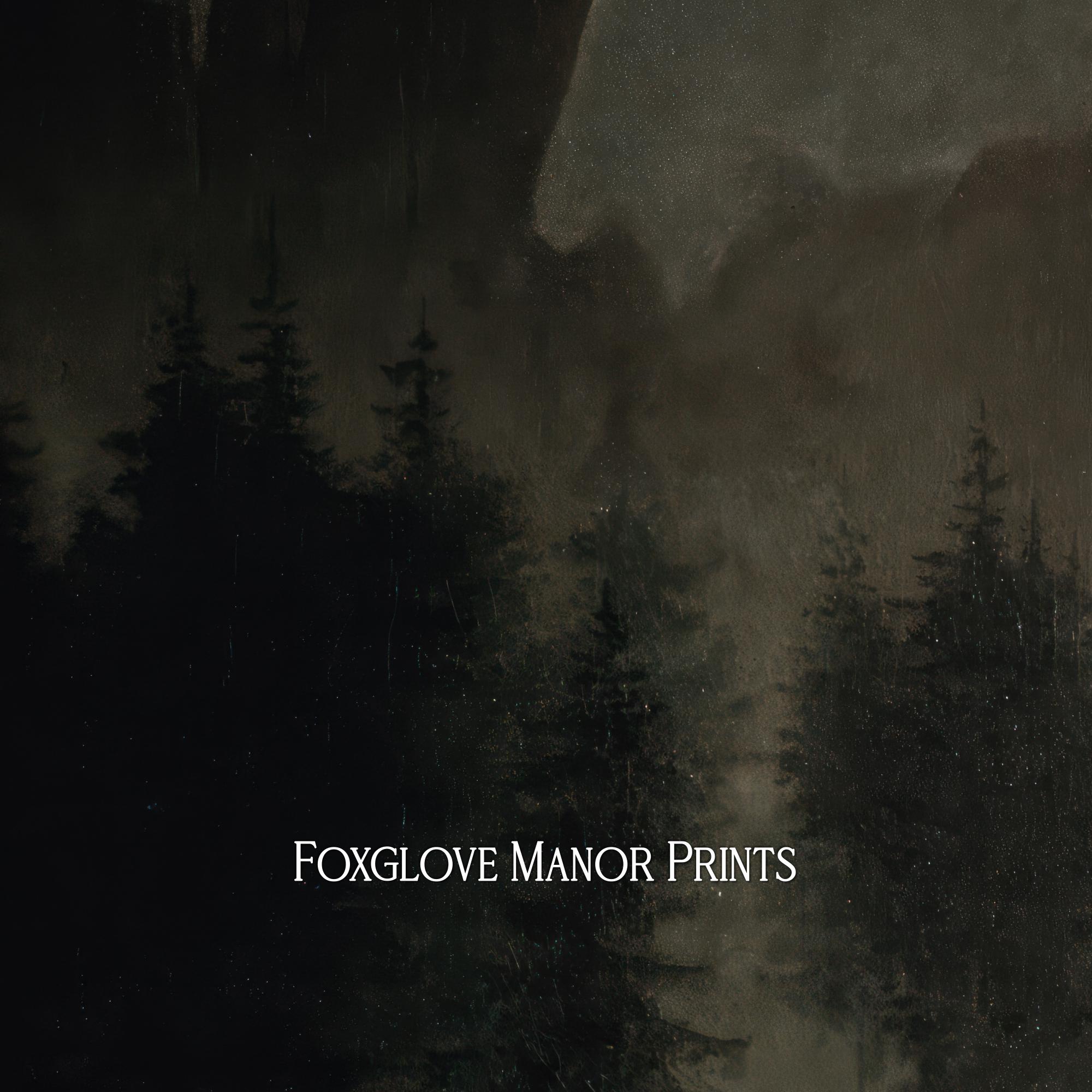 Moody Full Moon Art Print, Night Sky Painting, Vintage Dark Academia ...