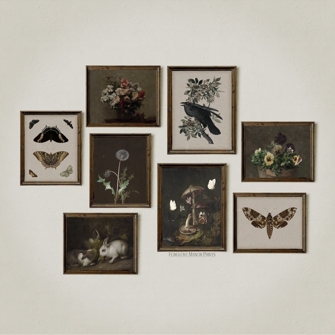Set of 8 Dark Cottagecore Art Print Gallery, Dark Academia Decor ...