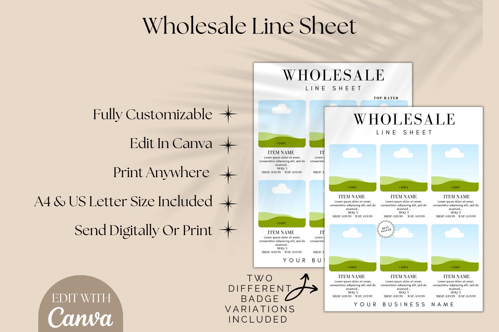 Wholesale Line Sheet Template, Wholesale Price Sheet, Price List