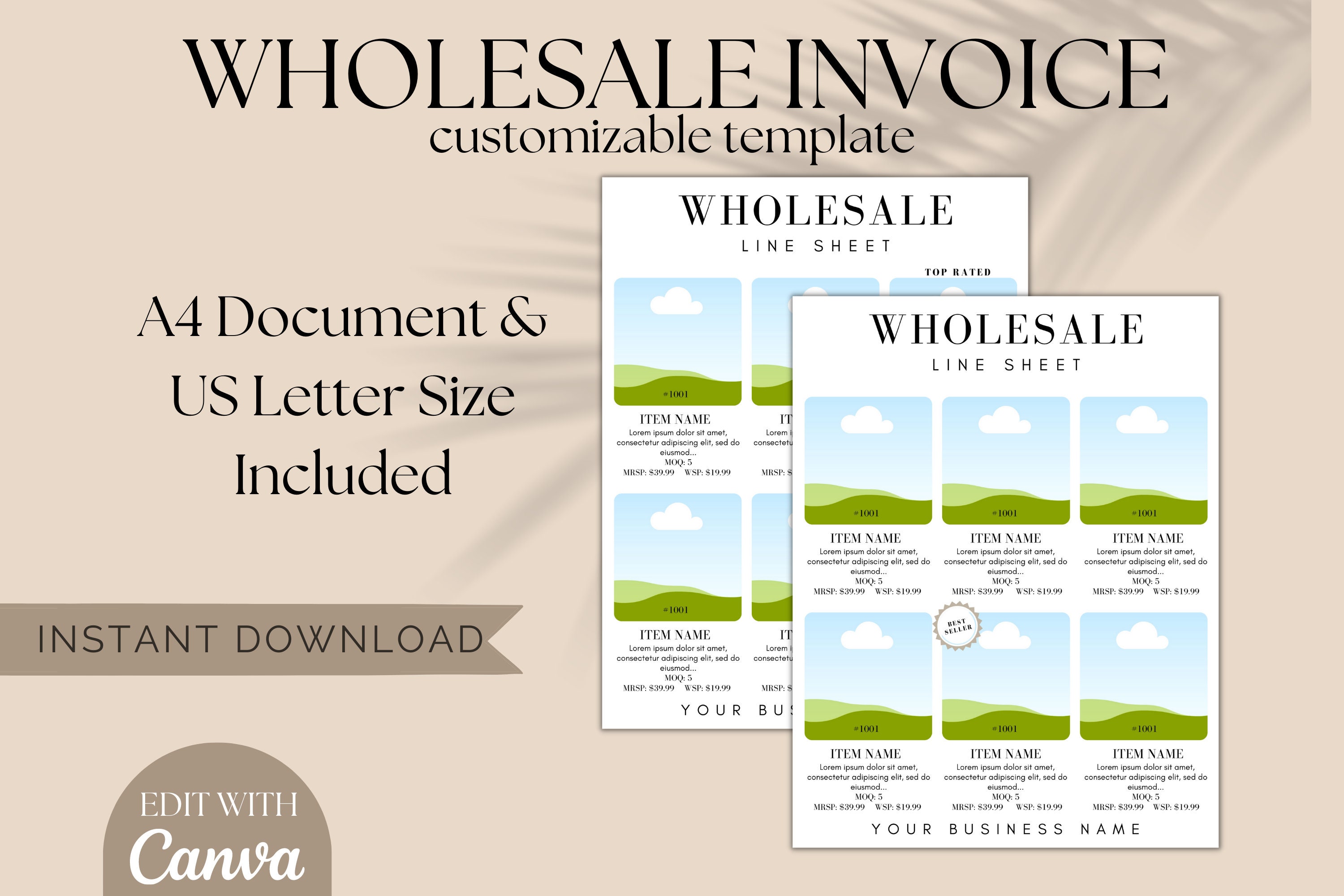 Wholesale Line Sheet Template, Wholesale Price Sheet, Price List