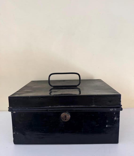 Vintage Black Metal Cash Box