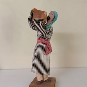 Vintage Sabra Folk Art Figure of Man Carrying a Market Box, 7.25”