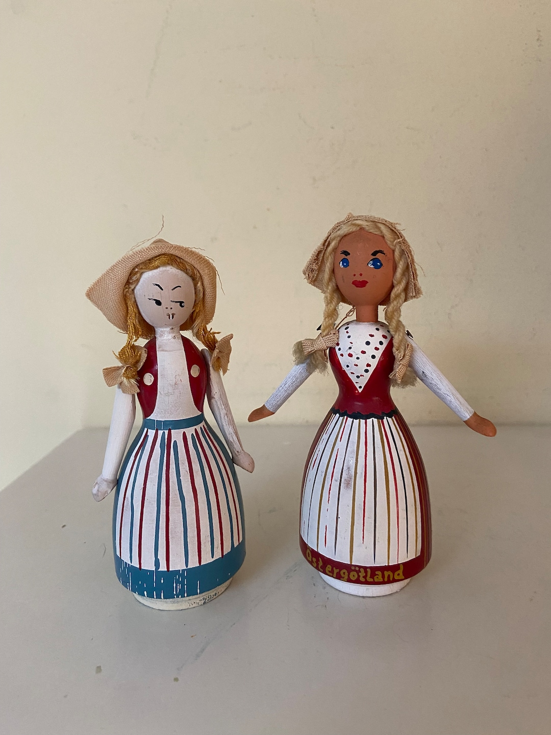 Two Swedish Painted Wood Dolls With Moveable Arms - Etsy