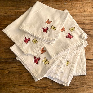 8 butterfly embroidered cotton napkins