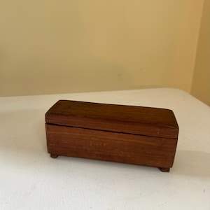 Small Wood Trinket Box with Brass Hinges, 6.75” x 2.75” x 2”