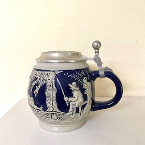 German Cobalt Blue and Pewter Tankard
