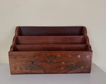 Wood and Brass Desk Organizer