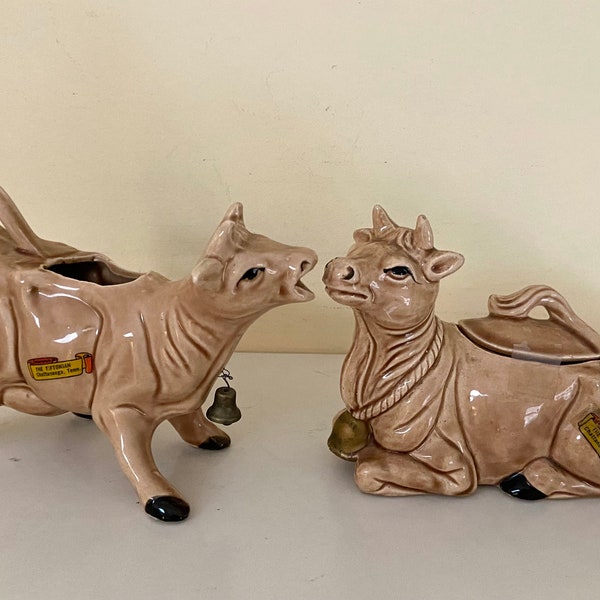 Vintage brown cow creamer and sugar