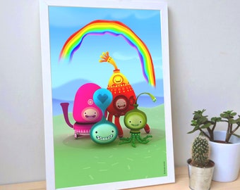 buddi rainbow blue sky digital artwork