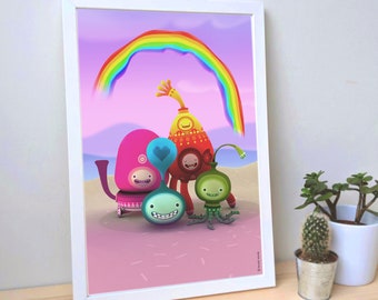 buddi rainbow pink sky digital artwork