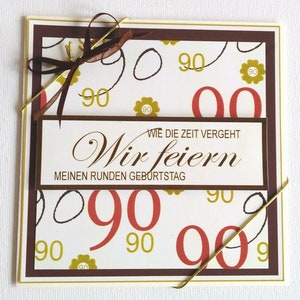 Einladungskarte Einladung zum 90. Geburtstag braun-creme-töne quadratisch
