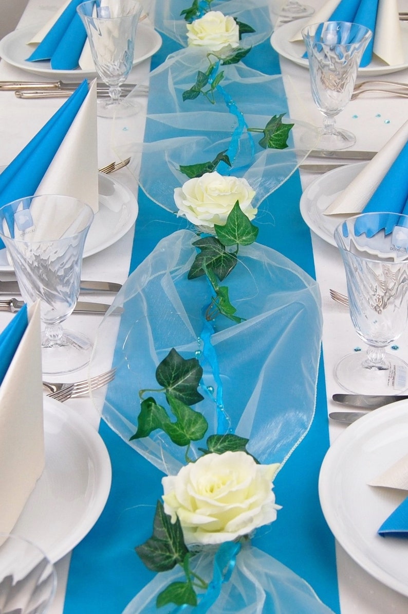 Komplette Tischdekoration Set in 2 Größen zur Auswahl in türkis Hochzeit Geburtstag Konfirmation Romantisch Rosen Bild 1