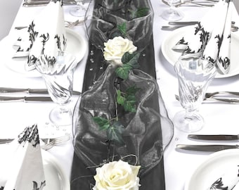 Komplette Tischdeko in schwarz-creme für Trauer Hochzeit Geburtstag etc. Set in 2 Größen