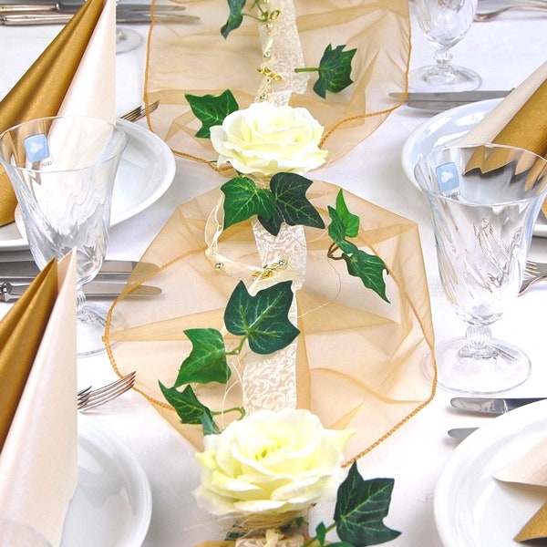 Komplette Tischdekoration Set in 2 Größen zur Auswahl in creme gold Goldene Hochzeit 50. Geburtstag romantisch Rosen