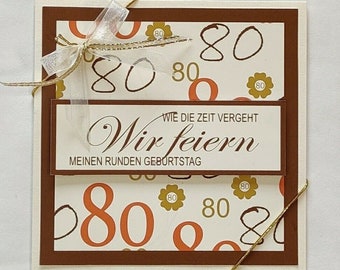 Einladungskarte Einladung zum 80. Geburtstag braun-creme-töne quadratisch