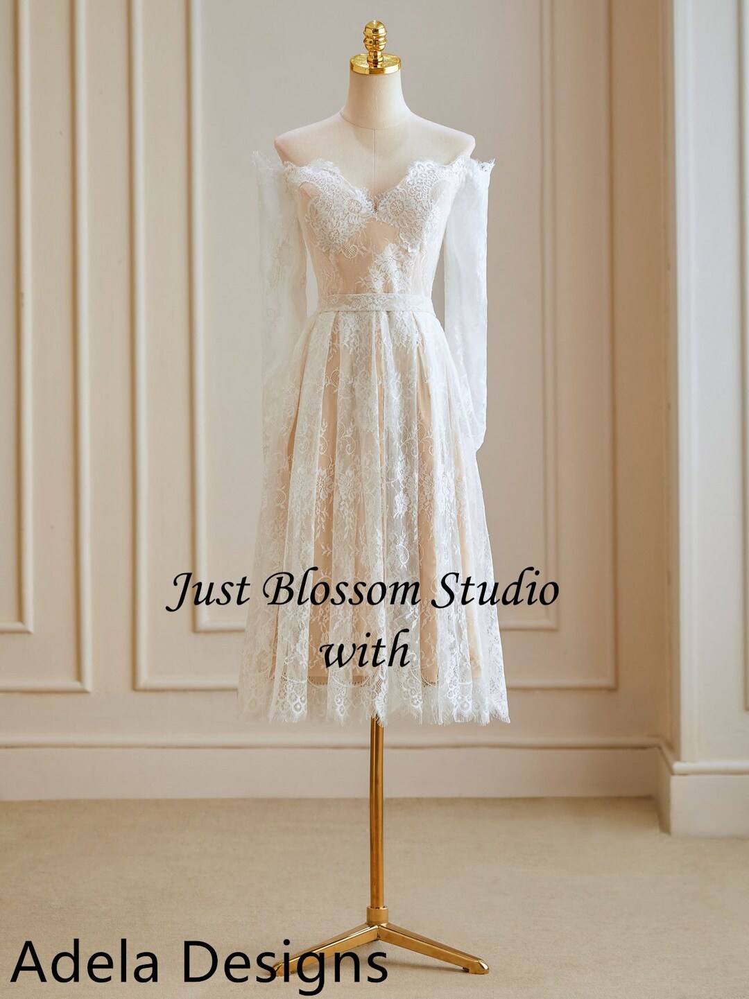 Classic off the Shoulder Knee Length Lace Wedding Dress Light Weighted -  Etsy
