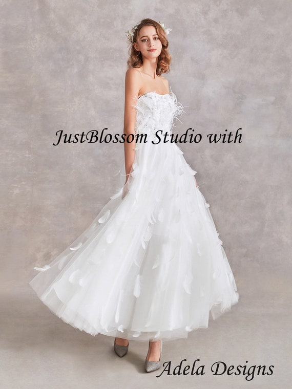 bohemian feather wedding dress Sweetheart Light Weight Boho Ankle Length Feathers Shirt Size:M · 40 in bra cups collection- sale clothing Lori Black Lace Dress