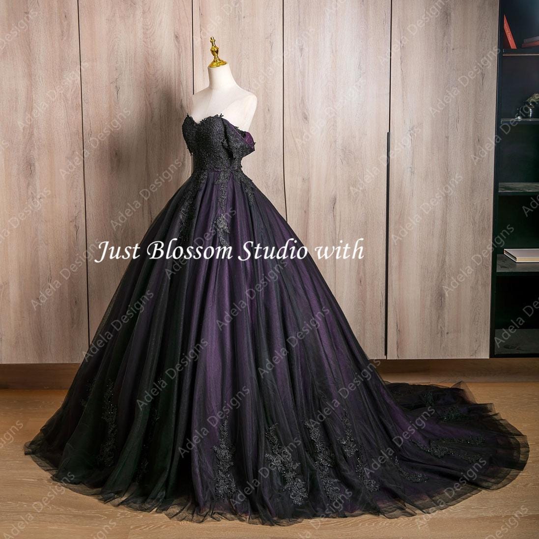 Dark Purple/green Black Gothic off the Shoulder Open Back Bridal Ball Gown/  Custom Color Available - Etsy