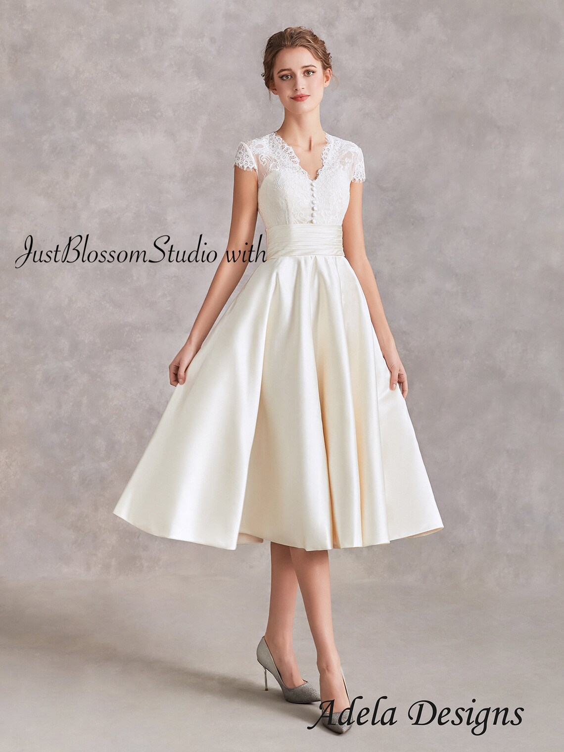 Vintage Short Wedding Dress Tea Length Lace Midi Classic With - Etsy