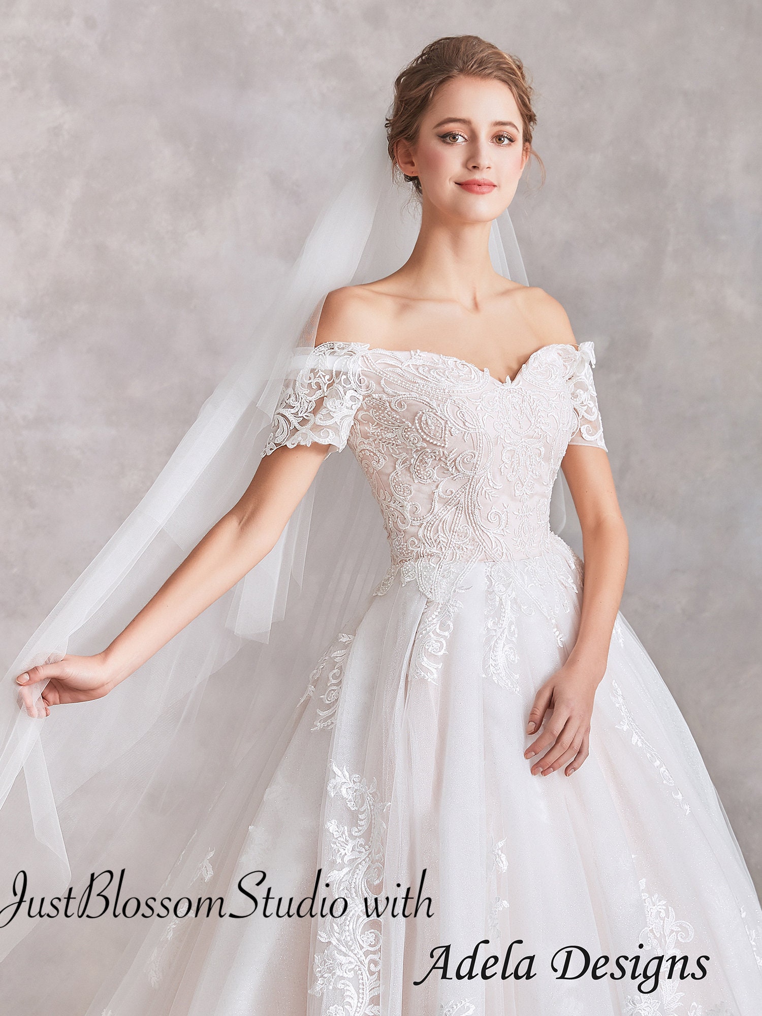 Lace Bodice Off-Shoulder Floor-Length Gown Pool main image 1