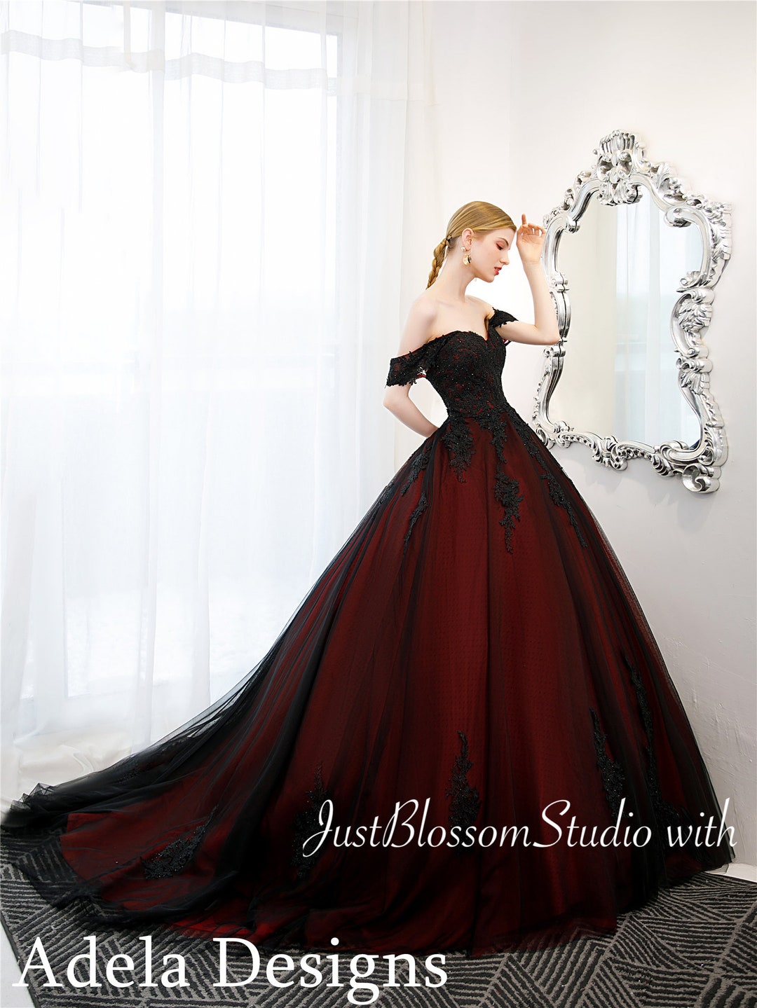 Dark Red Black Gothic off the Shoulder Open Back Bridal Ball Gown Black / Custom Available - Etsy Dark Red Black Gothic off the Shoulder Open Back Bridal Ball Gown Black / Custom Available - Etsy