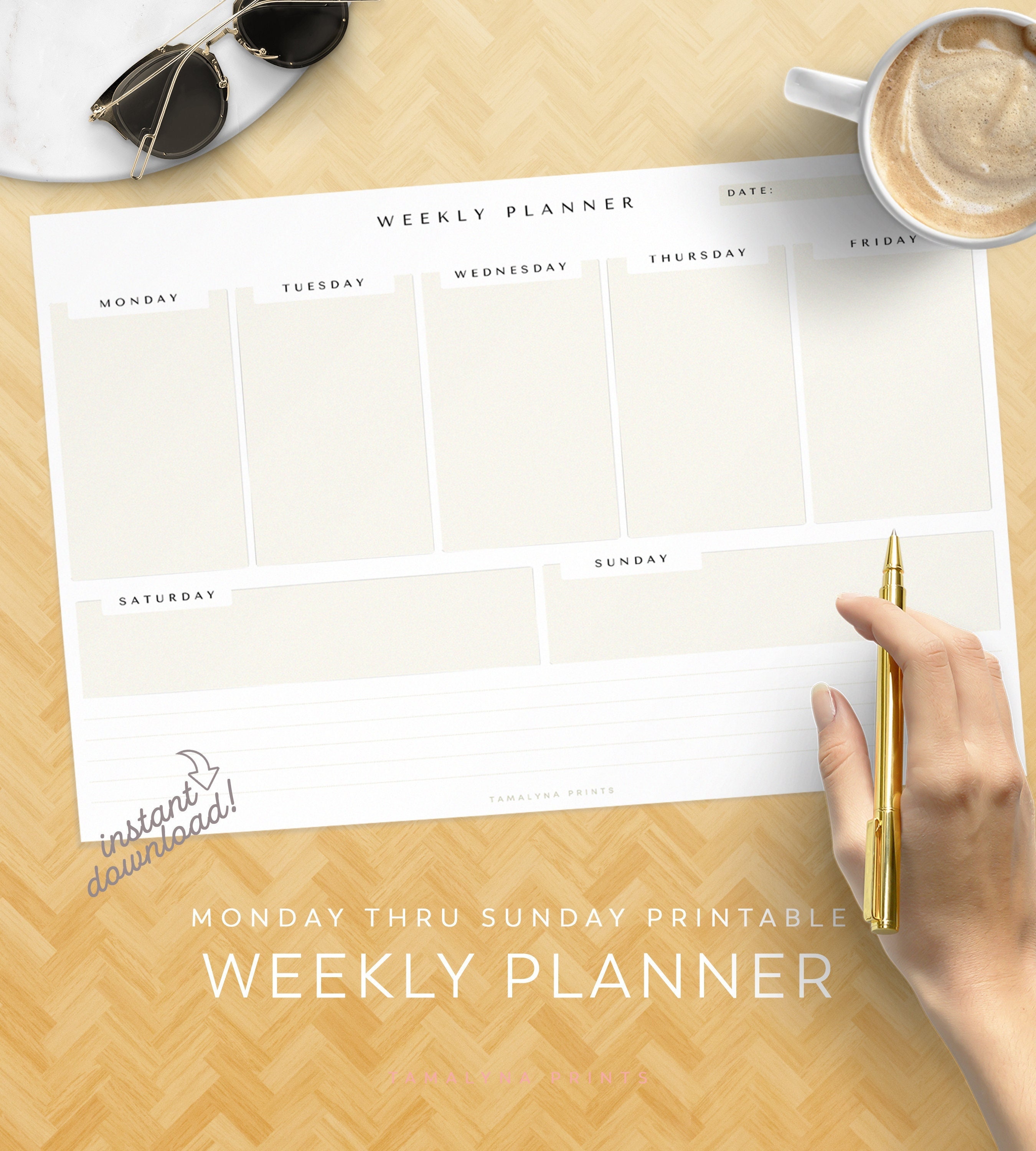 Printable Planner , Weekly Planner Printable , 8x11 , Monday Through ...