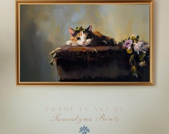 Dark Academia Frame TV Art: Cat and Frog Oil Painting (Digital Download
