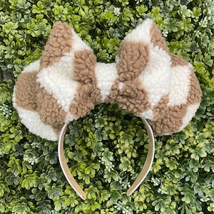 Checkered Sherpa Minnie Mouse ears, Minnie ears, Disney headband, sherpa minnie ears, Minnie Mouse headband, fuzzy mouse ears