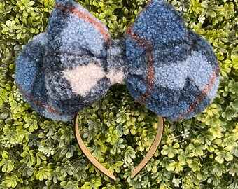 Sherpa Blue  Minnie Mouse ears, Minnie ears, Disney headband, sherpa minnie ears, Minnie Mouse headband, fuzzy ears, plaid Minnie ears