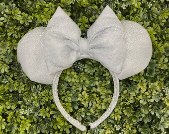 Weiße glitzernde Minnie Maus Ohren, Minnie Disney Ohren, Disney Stirnband, Micky Maus Ohren, Minnie Maus Stirnband, weiße Minnie Ohren, Braut