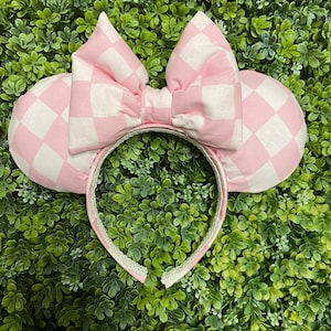 Karierte rosa Minnie Ohren, Disney Ohren, Disney Stirnband, Car Minnie Ohren, Minnie Maus Stirnband, kariertes Stirnband