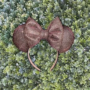 Brązowe błyszczące uszy Minnie, neutralne uszy MinnieUszy Minnie Disney, opaska Disney, jesienne uszy Minnie, opaska Minnie, akcesoria Disney,