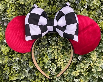 Checkered and Red Minnie ears, Disney ears, Disney headband, Cars  Minnie ears, Minnie mouse headband, checkered headband