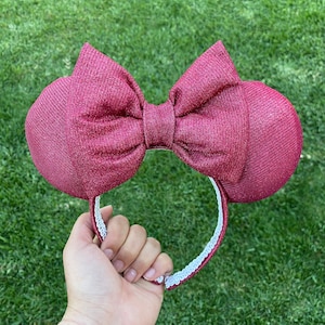 Różowe uszy Myszki Minnie, uszy Myszki Minnie, uszy Disneya, opaska Myszki Minnie, akcesoria Disneya, brokat