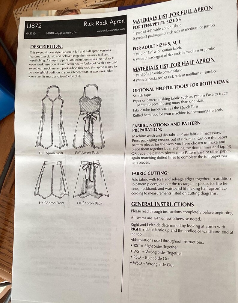Junction Apron Indygo Junction Rick Rack Apron Pattern - New - Etsy