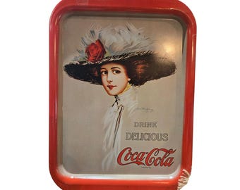 Vintage Coca-Cola Metall Serviertablett HAmatier King Girl 14,5 "x 11" VG Zustand