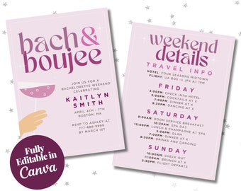 Bach and Boujee Bachelorette Invitation and Bachelorette Intinerary | Fully Editable in Canva