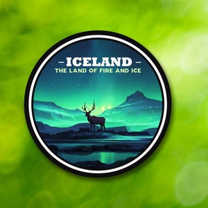 Iceland Sticker, Europe Travel Sticker for Vacation, Iceland Northern Lights Decal for Laptop, Water Bottle, Sticker Gift for Traveler