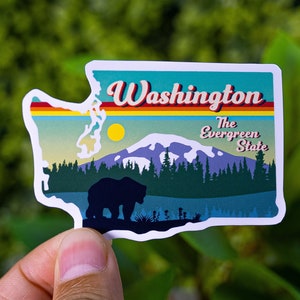 Washington State Sticker, Vinyl Stickers for Laptop, Phone Case, Scrapbook, Water Bottle, Journal, Gifts for Friends, Mount Rainier Souvenir