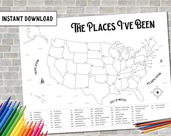 Printable US Map, Places I've Been Map Bundle, Travel Map Tracker, United States Travel Map Download. Places We've Been Map for Couples