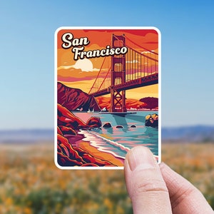 San Francisco Sticker Travel Souvenir Golden Gate Bridge Decal for Water Bottle, Laptop, Luggage, US Cities, California Scrapbook Gift