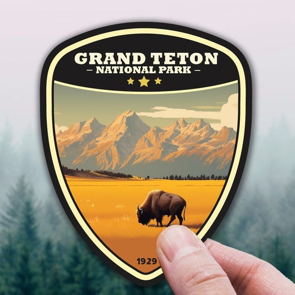 Grand Teton Sticker, Wyoming National Park Decal Travel Souvenir, Vacation Gift for Friends, Mountain, Nature Bison, Outdoor, Scrapbook