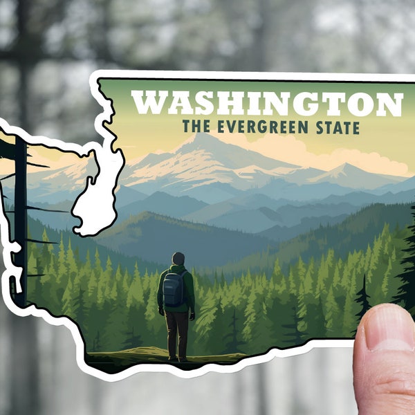Washington State Sticker, Seattle Decal, Olympic Pacific Northwest Gift Travel Souvenir Vacation, Mount Rainier, Evergreen State, Vintage