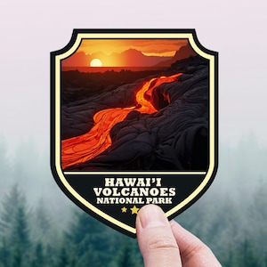 Hawaii Volcanoes National Park Sticker, US Travel Art Gift Decal for Hydroflask, Laptop, Big Island, Mauna Loa, Tropical Lava, Scrapbook