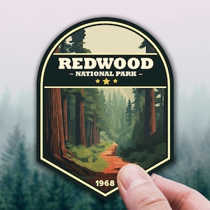 Redwood National Park Sticker, Badge Sticker Redwood Trees National Park Decal, Travel Sticker for Hiker Souvenir, Nature Sticker for Laptop