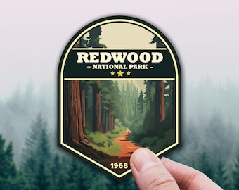 Redwood National Park Sticker, Badge Sticker Redwood Trees National Park Decal, Travel Sticker for Hiker Souvenir, Nature Sticker for Laptop