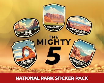 Utah Sticker National Park Pack Gift Souvenir for Hikers Water Bottle Travel Scrapbook Luggage, Sticker Set, Zion, Bryce